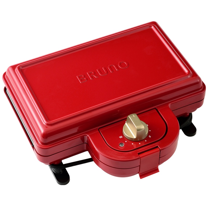 日本bruno复古红Plus轻食机早餐机家用多功能三明治华夫饼烤面包机（标配+鲷鱼烧+华夫饼烤盘+果挞烤盘+蛋糕烤盘）