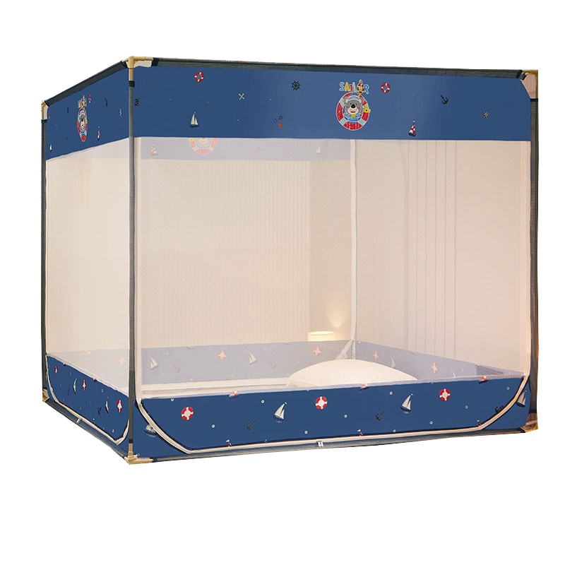 南极人(NanJiren)家纺 新款坐床蚊帐帐纱印花三开门儿童防摔防尘床笠拉链方顶家用蒙古包蚊帐加密帐纱