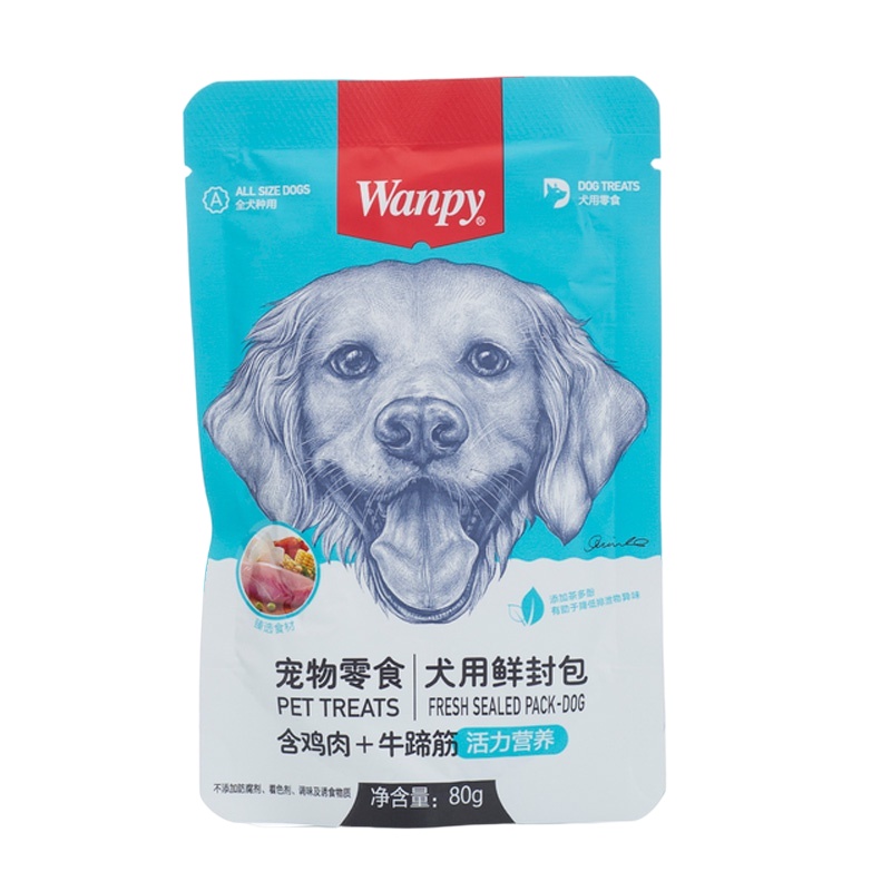 顽皮Wanpy宠物零食犬用(活力营养)鲜封包含鸡肉+牛蹄筋80g*10