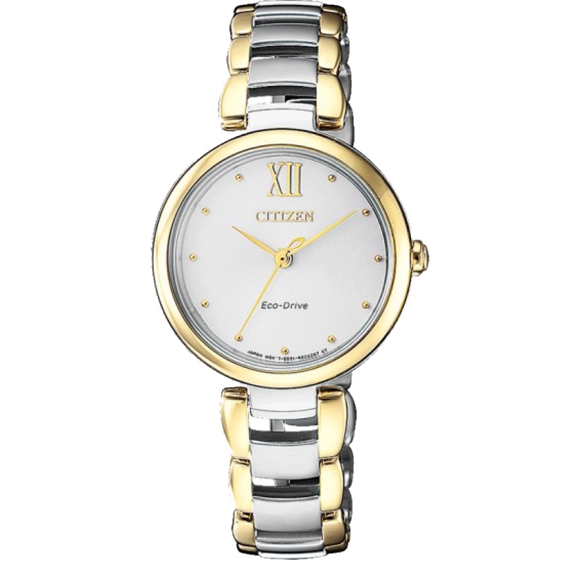 国行 西铁城(CITIZEN)手表 光动能不锈钢间金色表带 蓝宝石玻璃镜面 商务时尚女表 EM0534-80A