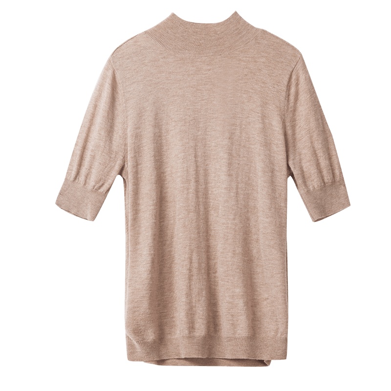 晚白2020春季新品百搭优雅纯色显瘦全羊毛短袖针织衫羊毛衫上衣女