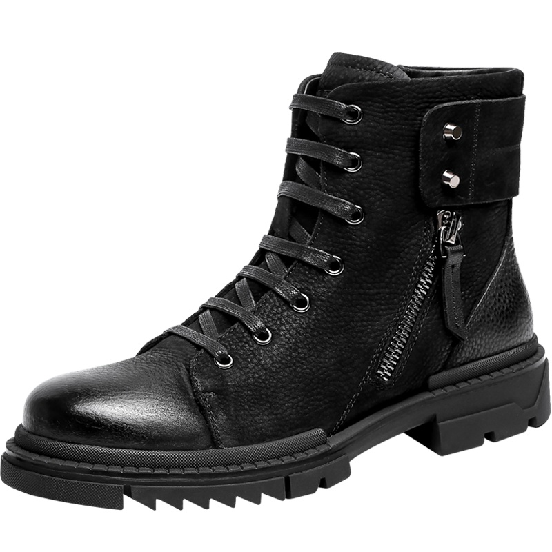 GOLF/高尔夫时尚英伦真皮马丁靴系带靴子男黑色