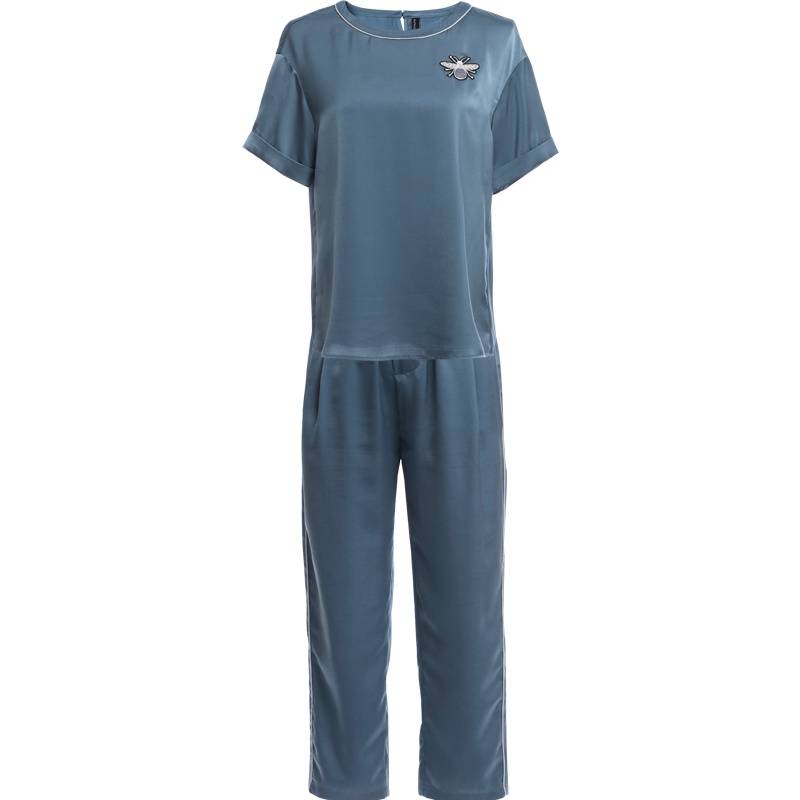 欧昵雪夏季短袖上衣+松紧腰九分裤洋气流行运动套装女两件套