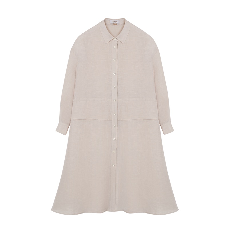 鄂尔多斯 | 1980春夏麻桑蚕丝翻领轻薄收腰长款女式风衣