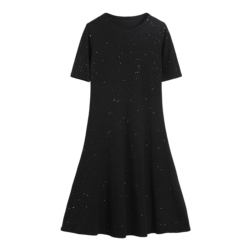 2019新款夏季宽松中长款连衣裙过膝显瘦亮片闺蜜裙子短袖T恤