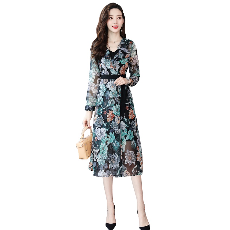 丝柏舍春装女2020韩版印花内搭吊带中长气质连衣裙S91R0072L