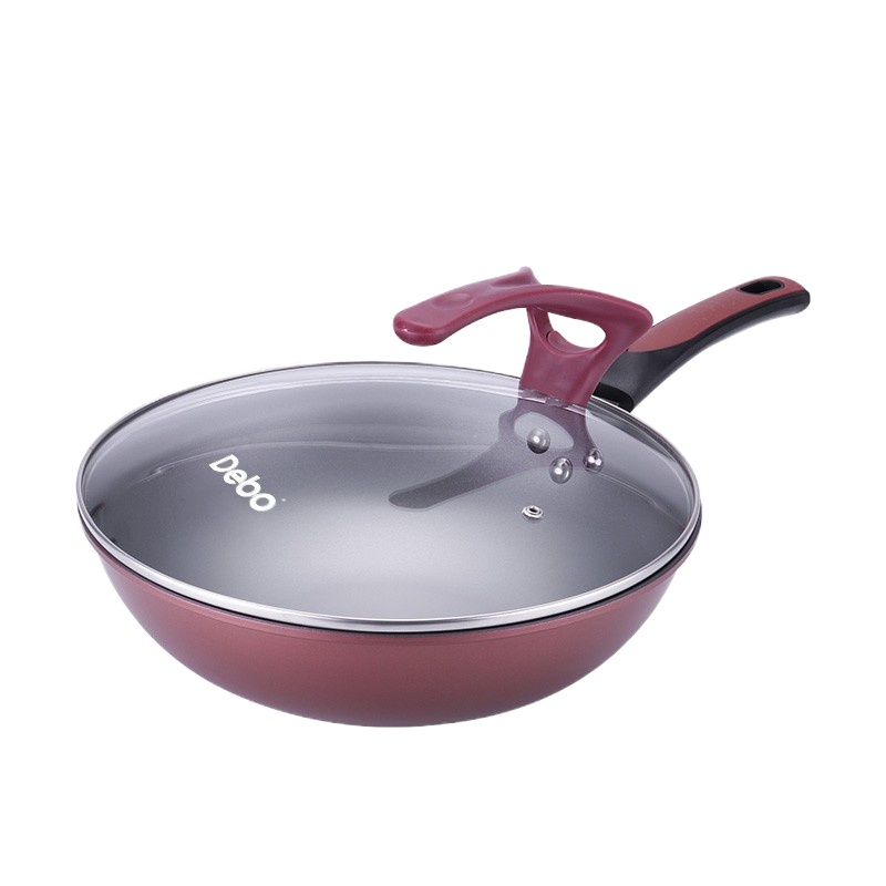 德铂(Debo) 马蒂诺精铁炒锅不粘锅体少油烟DEP-598透明玻璃锅盖防烫手柄 单个装