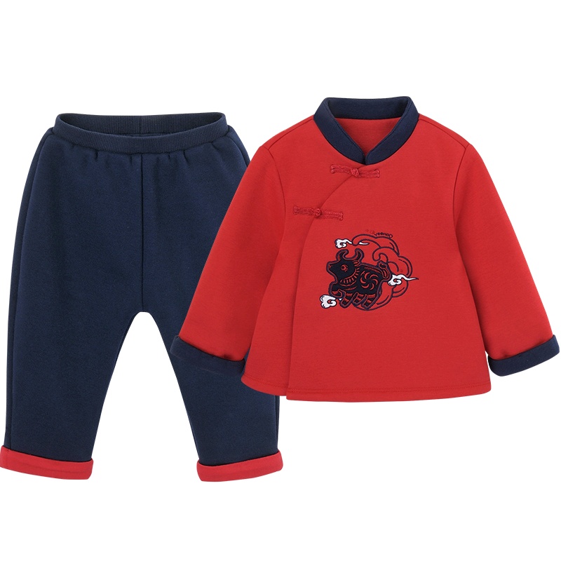 英氏儿童套装时尚针织男童外出保暖上衣裤子套装 2020秋冬新款YRABJ40248A01