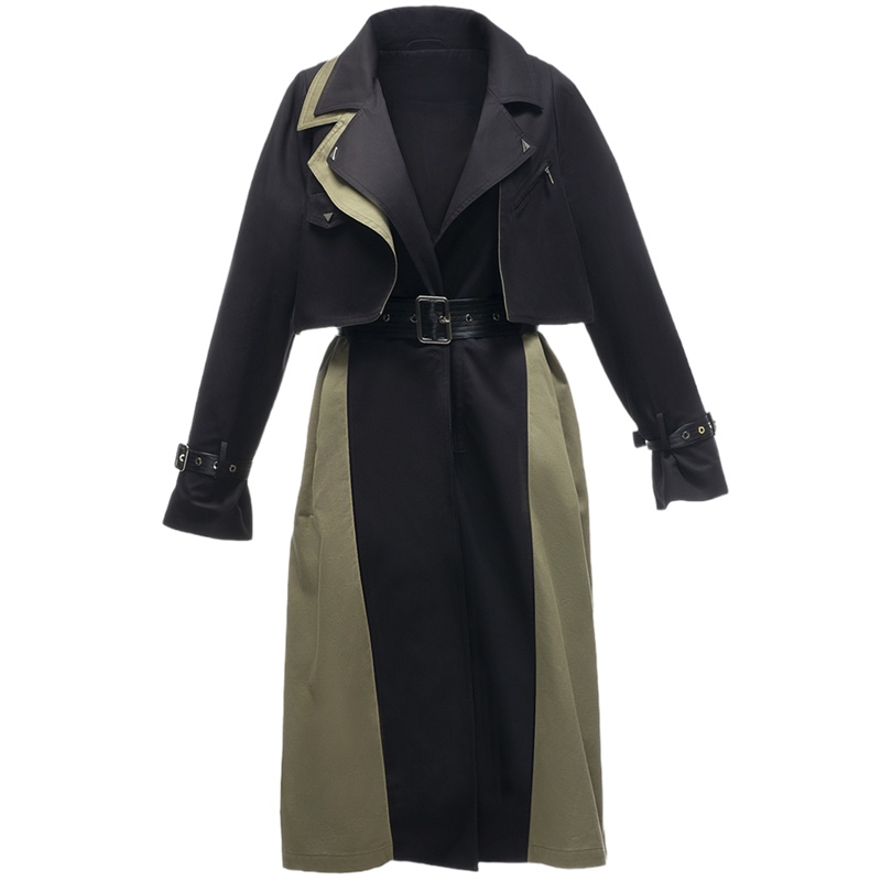 爱号中长款风衣女2021年春秋新款英伦风气质收显瘦腰拼接原创外套