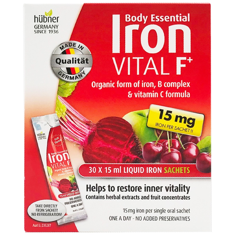 [效期至2022-1-1]hubner赫本娜液体易吸收袋装便携式铁元女补血孕妇专用15ml*30袋装德国 矿物质澳洲进口