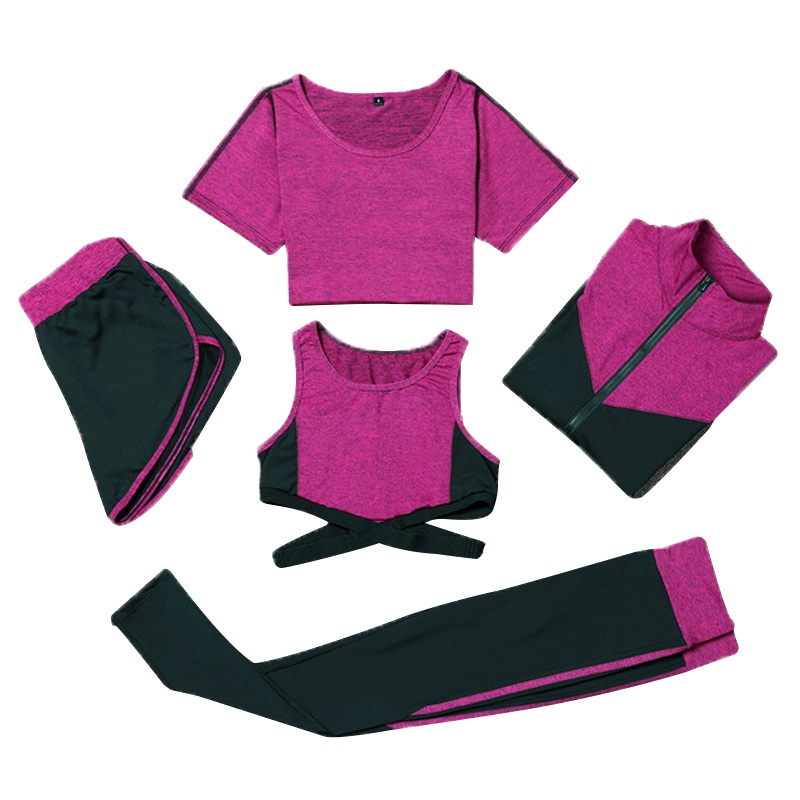 三极户外(Tripolar) TP1399 瑜伽服女款速干五件套运动健身房修身大码运动套装跑步健身衣