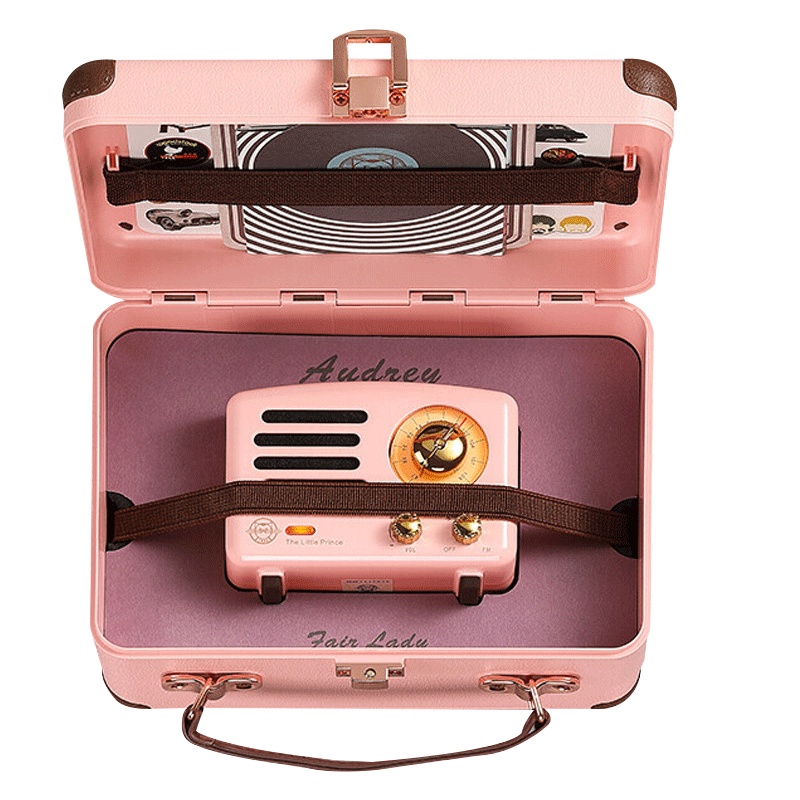 猫王收音机 小王子OTR 无线便携蓝牙音箱迷你小音响可爱复古音响家用金属低音炮收音机创意礼品 奥黛丽粉