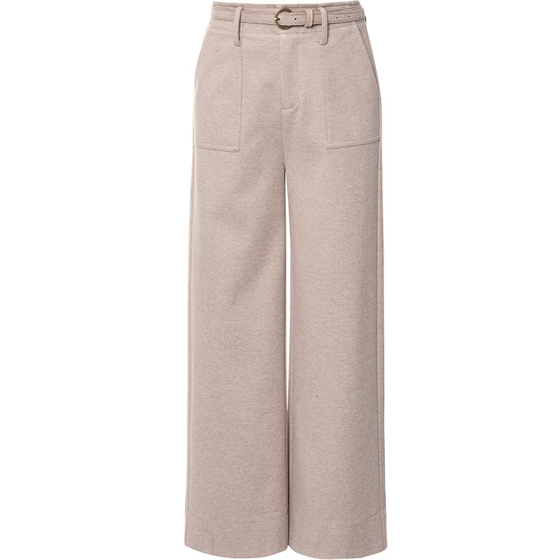 OUNIXUE欧昵雪 | [宽松高腰呢子阔腿裤]秋冬季复古纯色口袋九分裤女士休闲裤