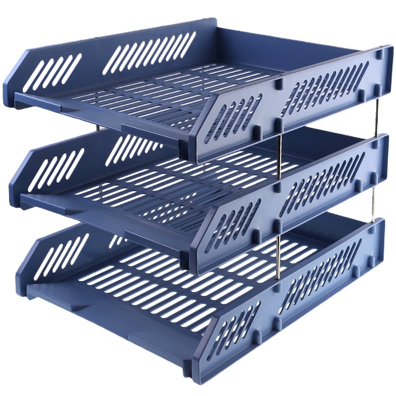 晨光(M&G)单个装ADM94743文具蓝色三层文件框 办公文件架文件座 资料整理收纳文件盘镂空文件栏