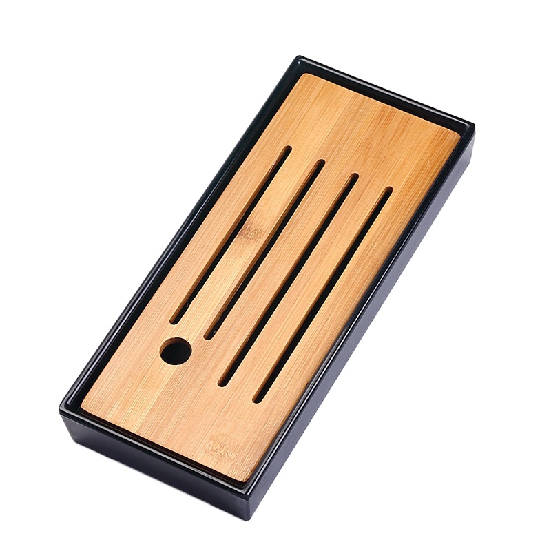 青瓷旅行茶具简约小旅行茶具迷你盘小号家用储水竹制干泡茶台功夫茶具 国泰家和 长方形 黑色 28*12*3.5(08)