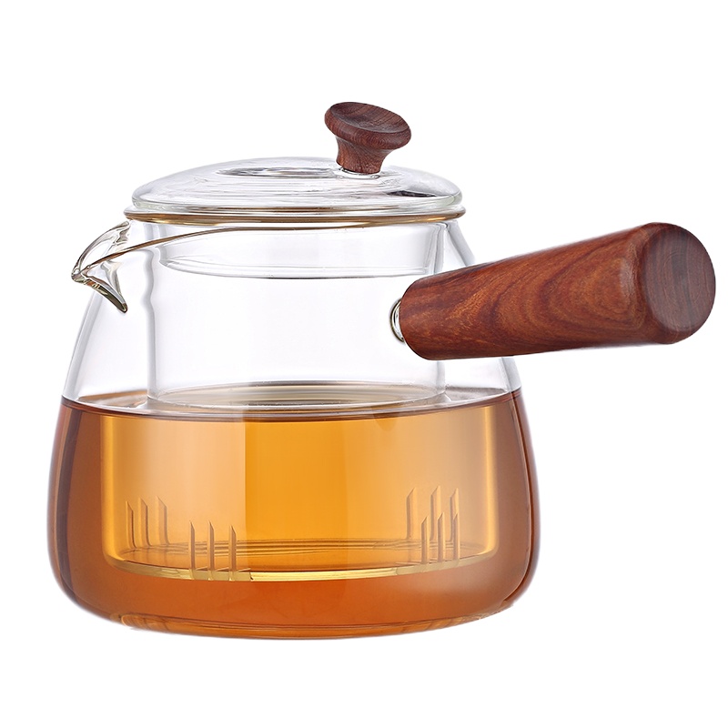 耐高温玻璃煮茶壶黄金蛋实木侧把烧水壶电陶炉套装过滤普洱茶蒸汽煮茶器 CB25煮茶壶-单用內胆(4个Q14茶杯)