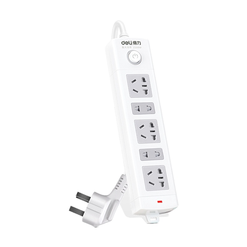 得力(deli)18202 新国标5位2米 总控开关插座/插排/插线板/接线板/排插/拖线板 白色