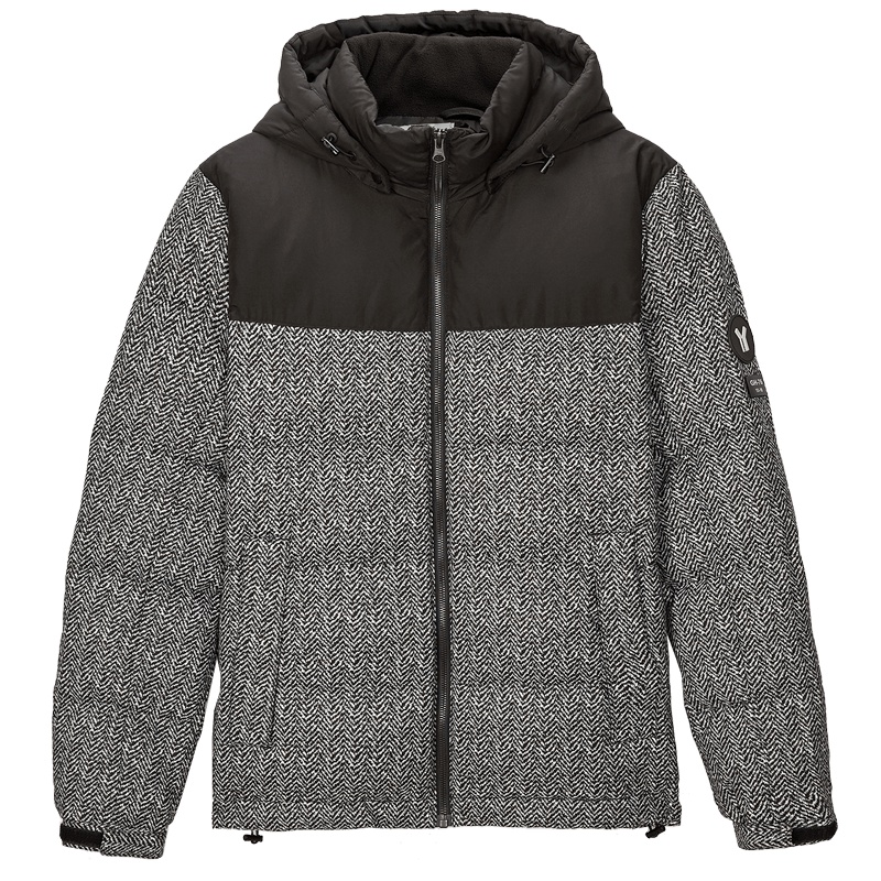 海一家2019冬季男士时尚撞色拼接浪纹连帽防风保暖羽绒服