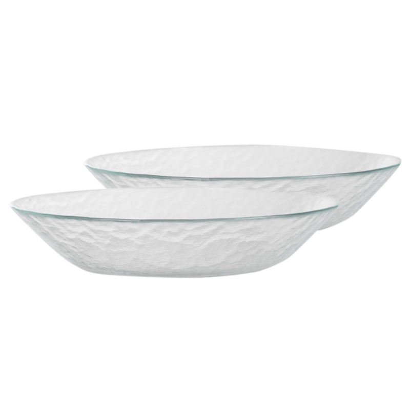 苏宁极物 玻璃冷纹果盘(两件套)玻璃水果盘圆形茶盘点心碟小吃盘沙拉盘高档盘