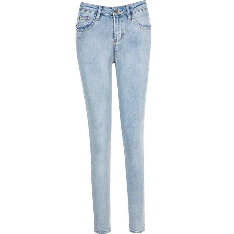 晚白2021春季新品简约纯色高腰百搭修身显瘦小脚裤牛仔裤休闲裤女