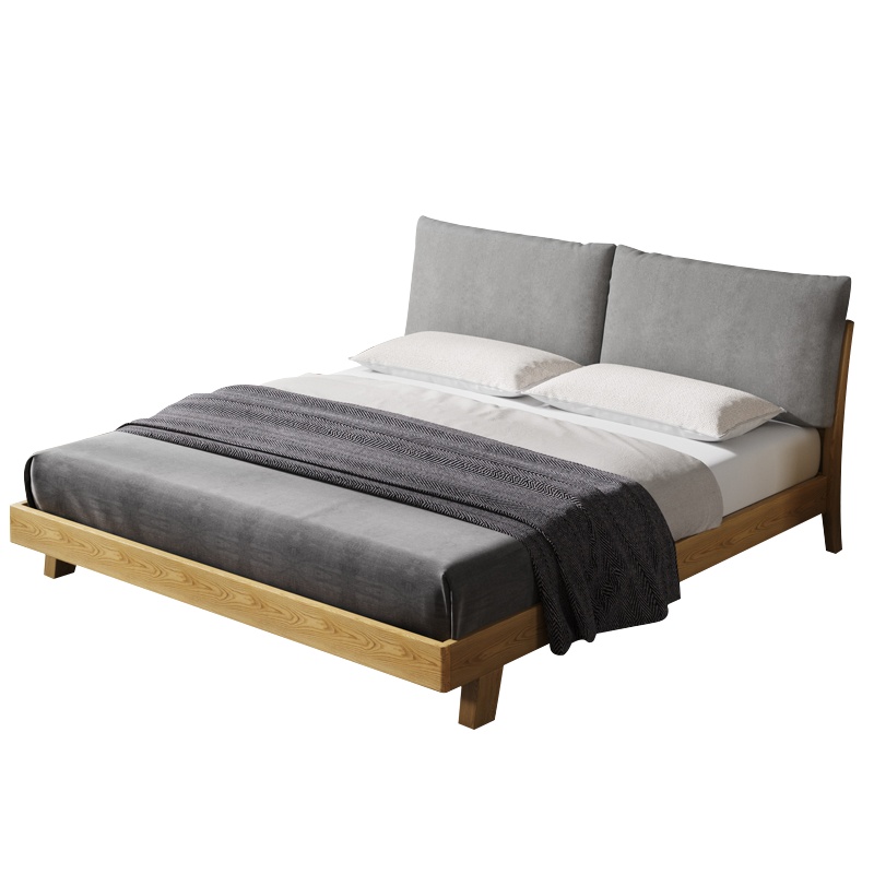 恒享家 北欧风床现代简约实木1.8米床主卧双人1.5米单人经济型实木软包床 SM918#