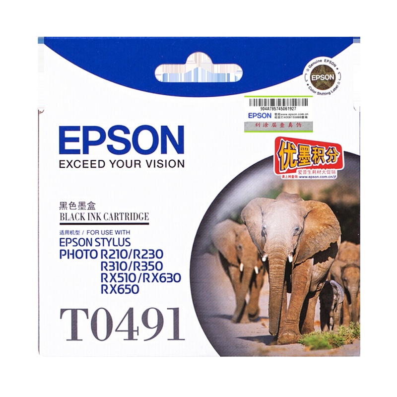 爱普生(EPSON) T0491(C13T049180)黑色墨盒 (适用于:R210/R230/310/RX510/650)