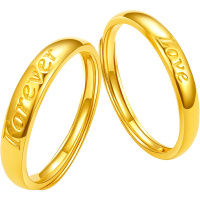 周大生黄金饰品黄金对戒新款999足金光面love活口结婚戒指正品情侣指环