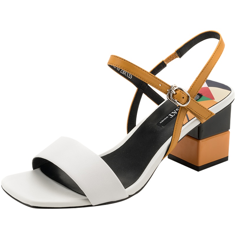 St&Sat/星期六夏季新款拼色露趾一字带粗高跟凉鞋SS82115443