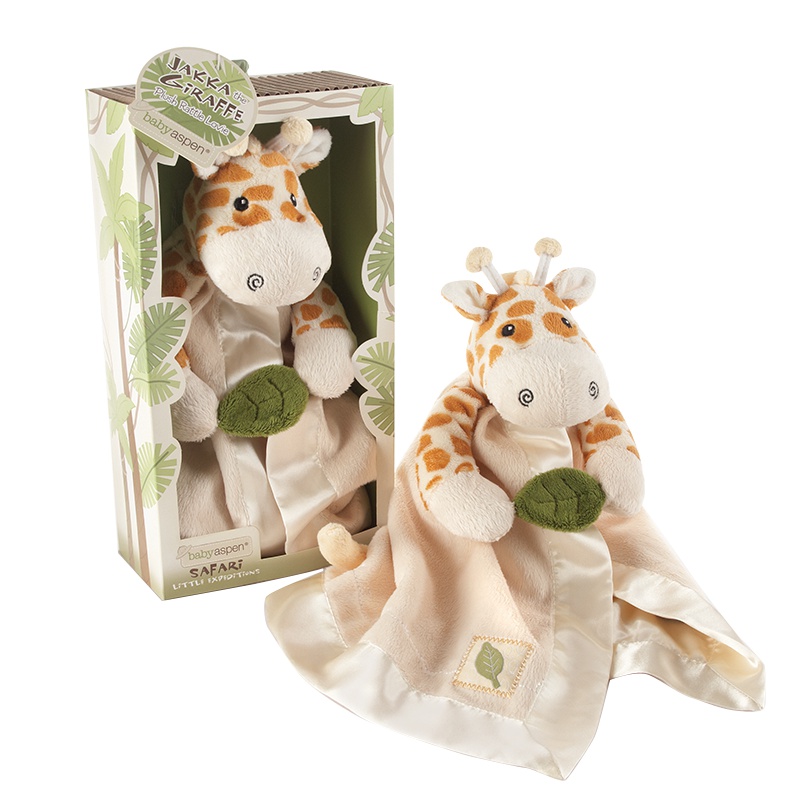 BabyAspen长颈鹿婴儿安抚摇铃毛绒玩具手偶新生儿口水巾礼品盒装