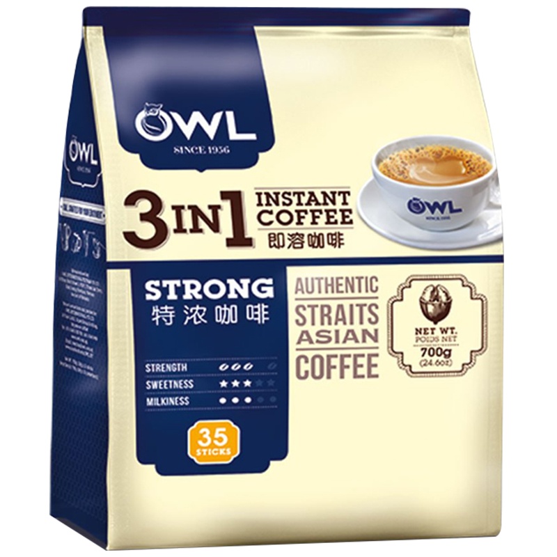 [咖啡达人推荐]猫头鹰(OWL)三合一特浓即溶咖啡 多送五条 800g/袋 增量装 进口咖啡 速溶咖啡 马来西亚进口