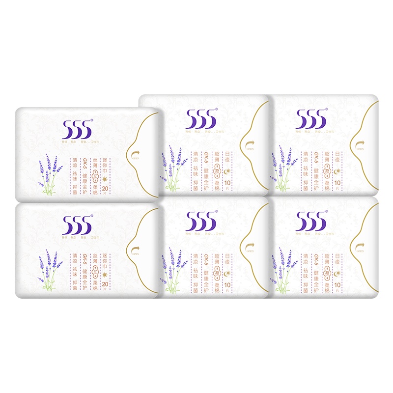 555健康抑菌6包80片清凉祛味卫生巾女170mm+250mm超薄防侧漏迷你姨妈巾