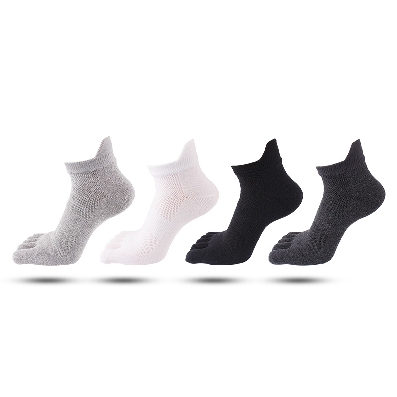 纯棉网眼透气护跟五指袜男运动短筒分趾五趾袜全棉中筒防臭袜子男