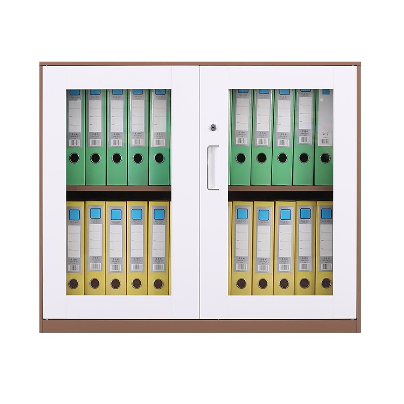 臻远文件柜办公柜钢制铁皮柜资料档案储物柜拆装窄边柜咖白色加厚款 760对开玻柜