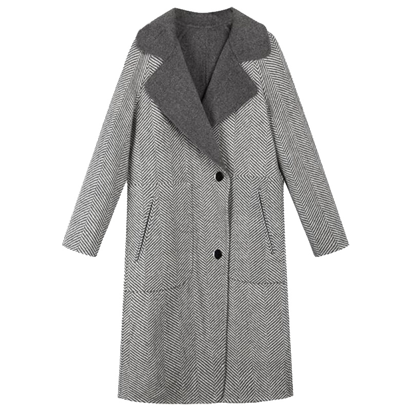 拉夏贝尔Puella秋冬新款韩版过膝显瘦翻领中长款呢大衣女20011370