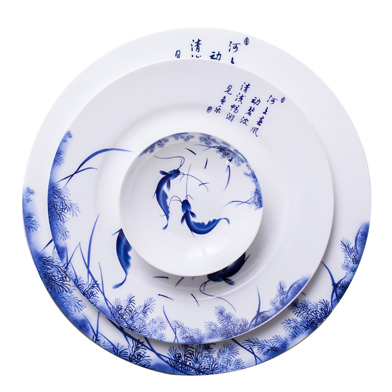 瓷物语送礼佳品景德镇陶瓷器56头骨瓷餐具套装青花瓷釉中彩年年有余