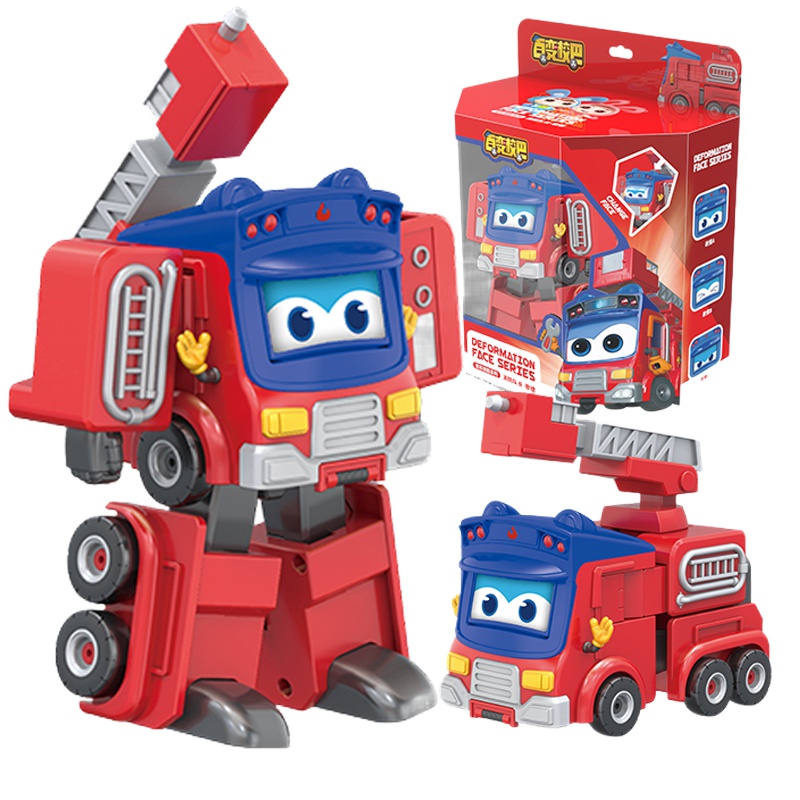 正版百变校巴车长消防车队长警长歌德变形机器人大巴士玩具男孩笑吧 变脸变形系列 消防队长歌德
