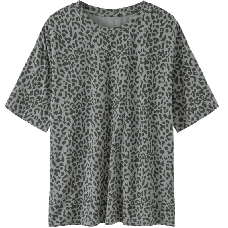 OtherMix豹纹贴布短袖t恤女2021年夏季新款圆领薄款宽松韩版上衣