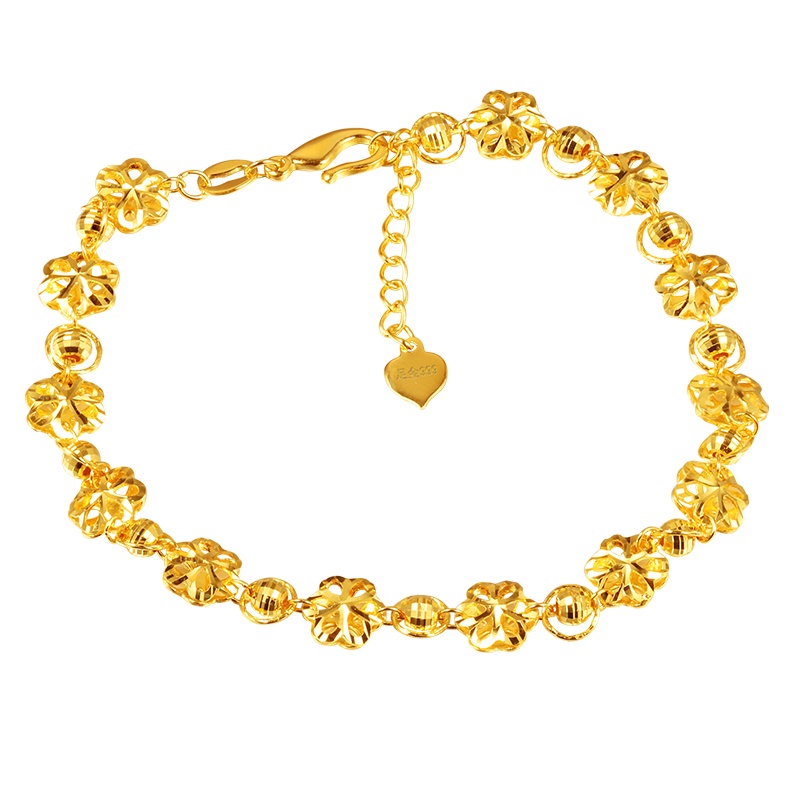 黄金码头足金999六瓣花圆珠5G黄金手链女时尚清新链子520表白示爱