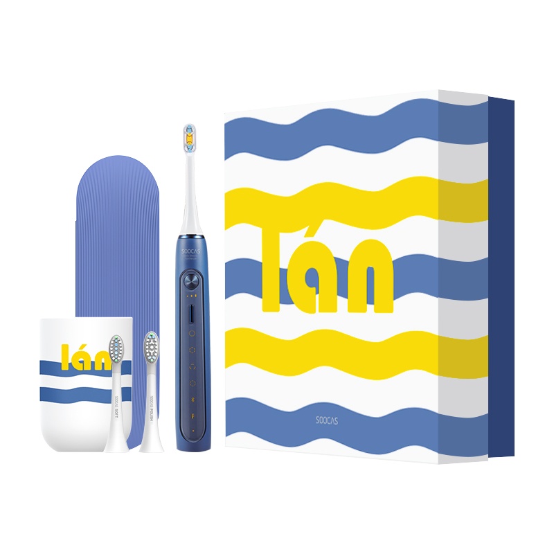 素士X5电动牙刷男女士成人声波净白软毛牙刷充电式全自动情侣牙刷波普 蓝套装礼盒款 节日送礼