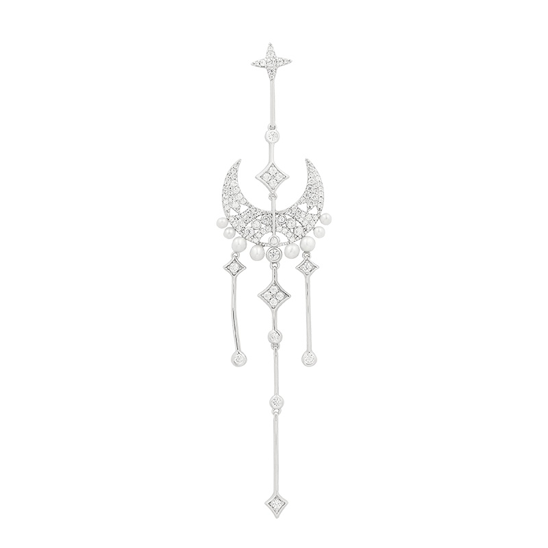 apm MONACO单只月亮垂坠珍珠耳环女士 气质晚宴925银耳饰耳线长款