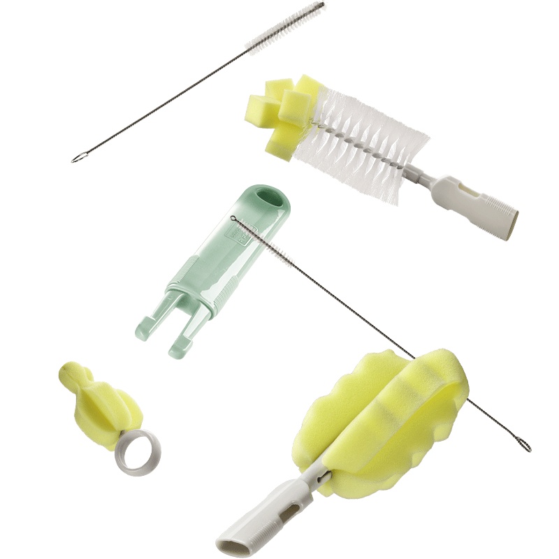 babycare奶瓶刷套装 奶瓶奶嘴清洁工具 360度旋转奶瓶 海绵刷子 绿色 4320