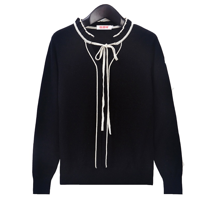 恒源祥女士羊毛衫2020新款圆领秋冬纯羊毛女士系带套头毛衣打底衫