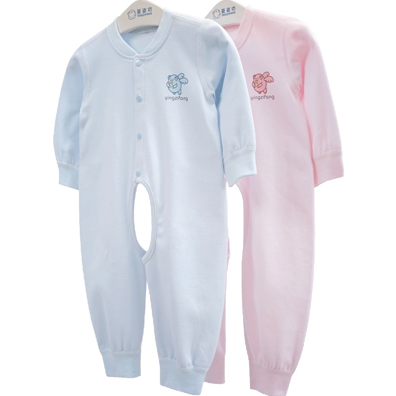 秋季新款男女童百搭简约纯色单排扣挖裆连体衣 0-2岁宝宝