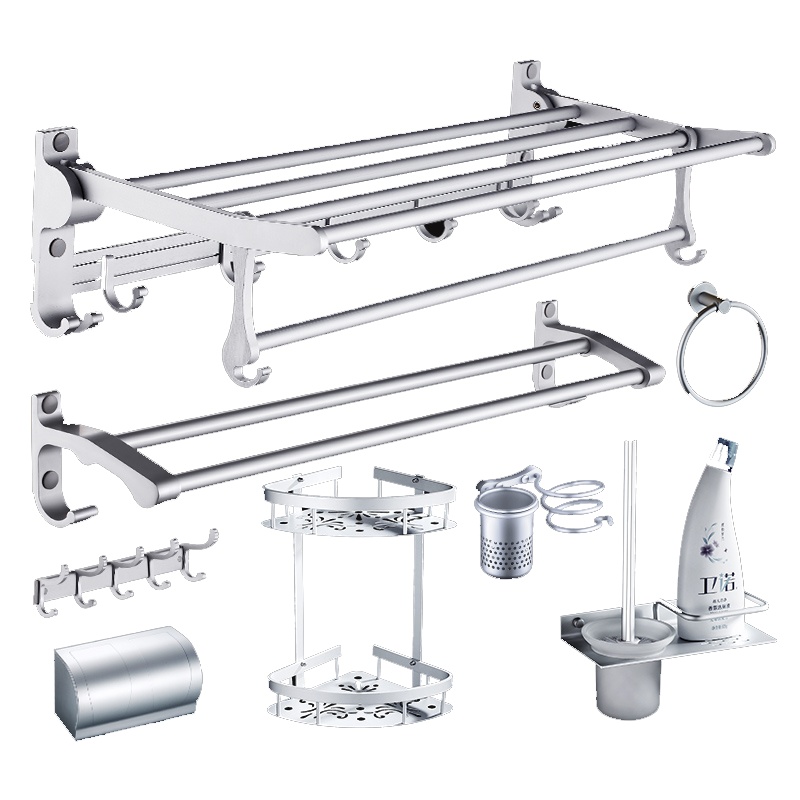 毛巾架太空铝免打孔卫生间置物架浴巾架浴室五金挂件套装 铝合金凯帝凡其他