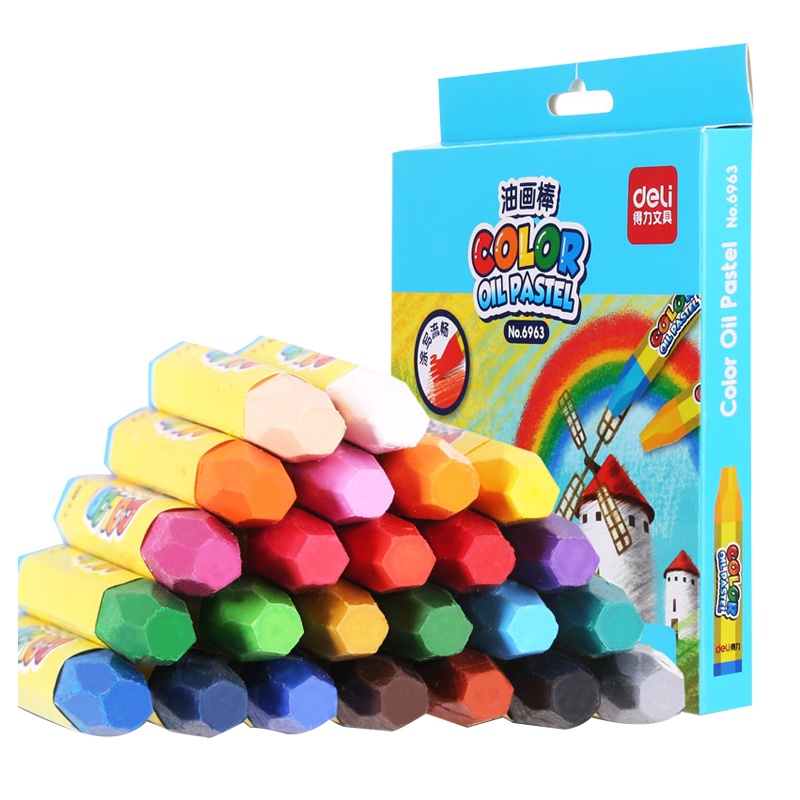 得力画笔小学生美术绘画涂色油画棒24色幼儿园安全水溶性可洗画画蜡笔油画笔彩绘棒无毒可水洗6963