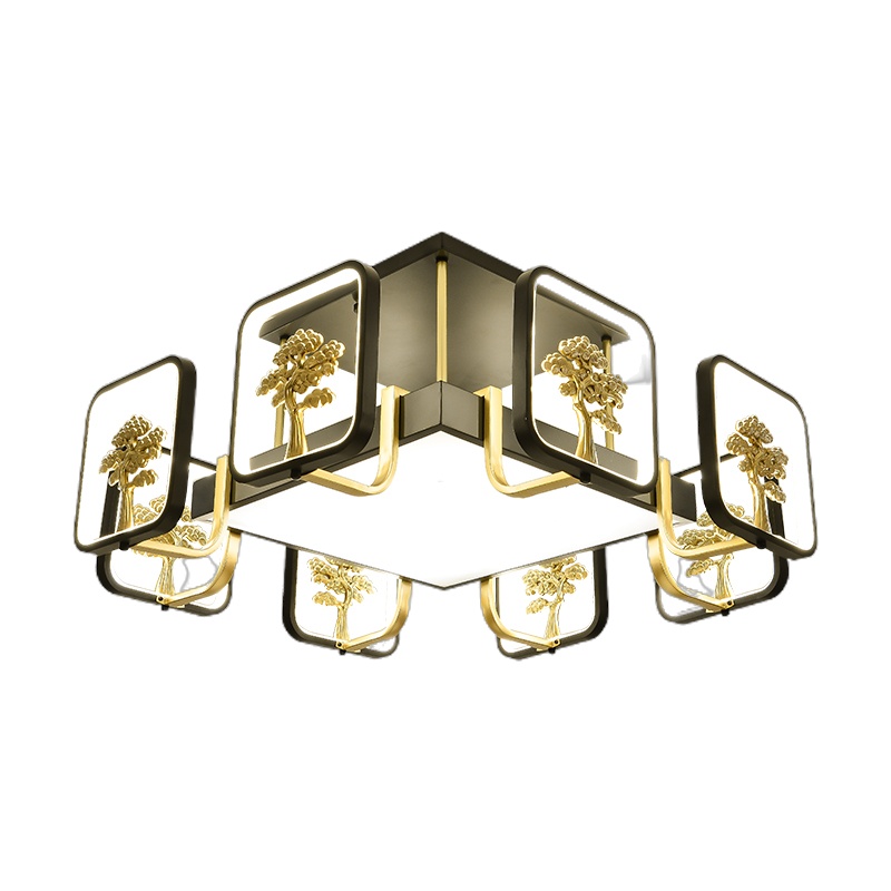 七只蚂蚁 新中式吊灯客厅灯中国风大气简约新中式吸顶灯led中国风客厅灯简约现代大气卧室灯半吊餐厅禅意灯YML6632