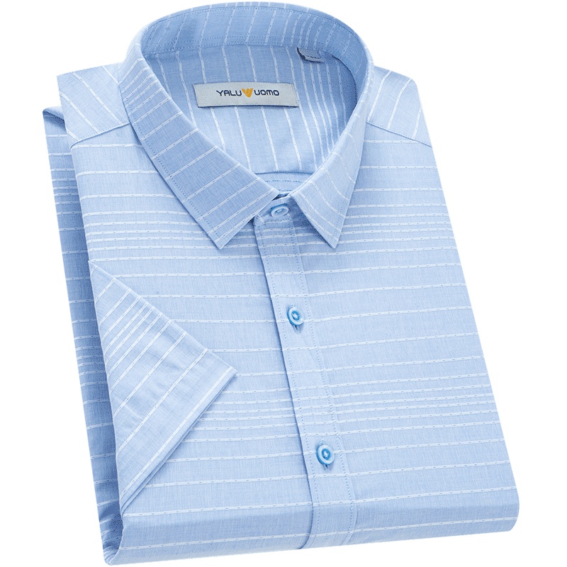 雅鹿男装男士短袖衬衫条纹商务休闲免烫夏季半袖中青年衬衣 42S