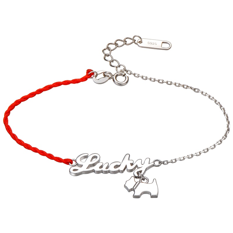 佰色传情BRIR纯银手链LUCKY红绳手环
