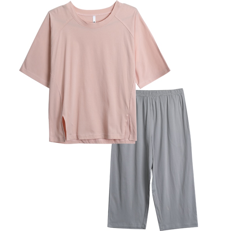 红豆居家21年春夏新款女士纯棉圆领运动休闲风短袖家居服套装可外穿