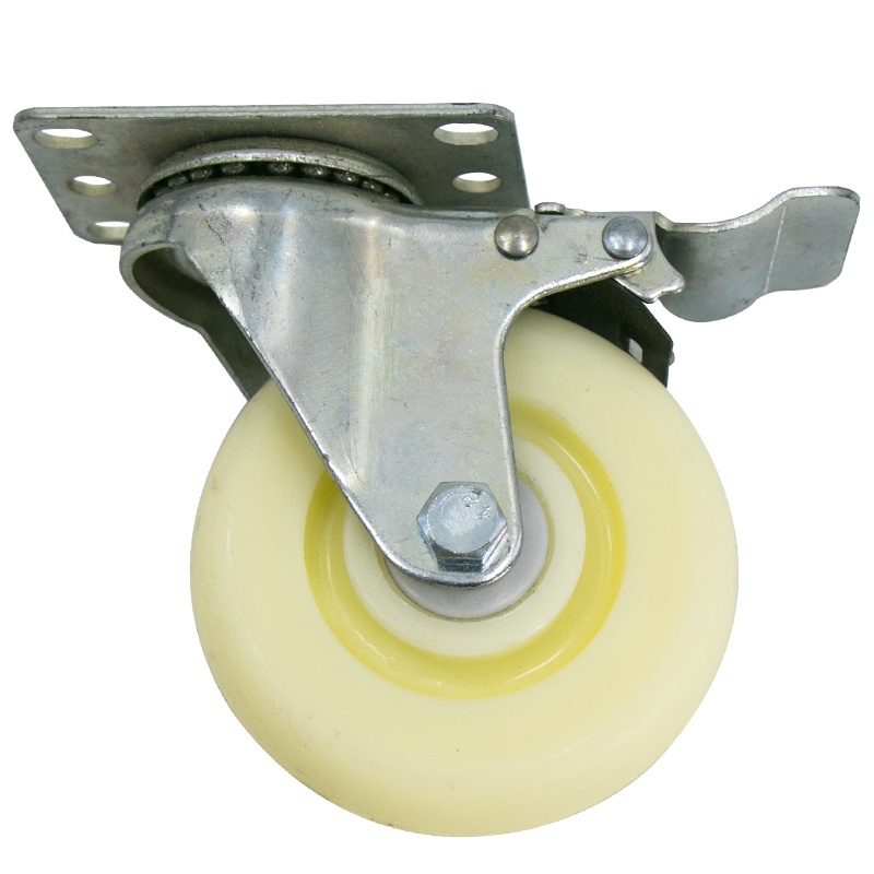 海斯迪克 HKZ-22 白色加厚尼龙轮 工业脚轮 推车轮子定向万向轮 4寸轻型(万向带刹车轮)